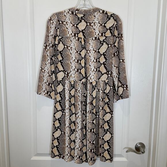 Anthropologie Maeve Juno Snake Print Dress Brown White Vneck Knee Length S - Picture 5 of 5